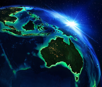 Land Area In Australia, And Indonesia The Night