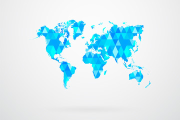 Blue Mosaic Tiles World Map Vector Illustration Abstract