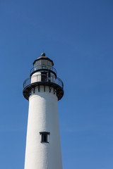 Black and White Lighthouse on Blue