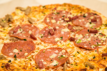 Hot Pizza of Pepperoni and Sausage
