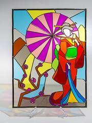 Naklejki  Witraż - kobieta z parasolką