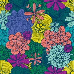 Foto op Canvas Colorful seamless pattern with flowers. © vyazovskaya