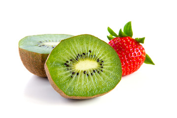 Fototapeta na wymiar ripe and juicy kiwi and strawberry close-up