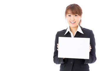 asian businesswoman with blank whiteboard