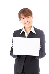 Fototapeta premium asian businesswoman with blank whiteboard