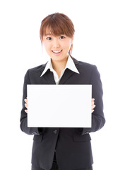 asian businesswoman with blank whiteboard