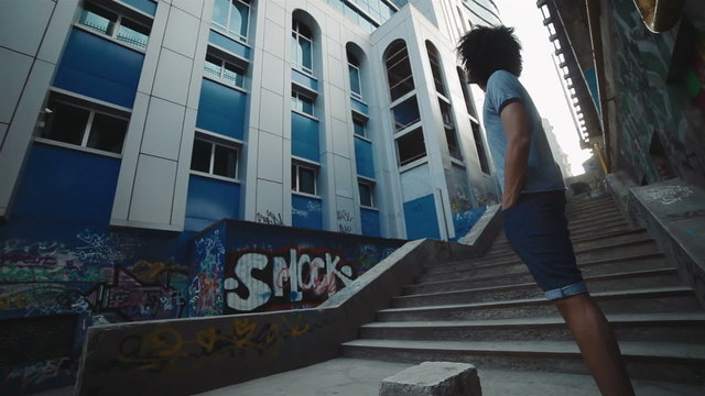 Man with obvious problems at the bottom of the social ladder