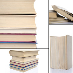 Collage of opened and stacked books
