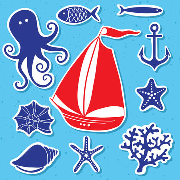 Silhouette Sea - Hand drawn set of sea symbols