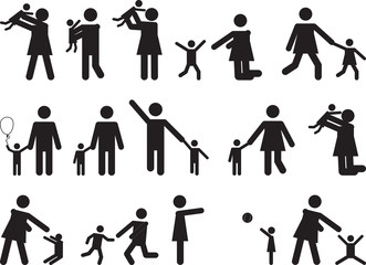 Pictogram people with kids illustrated on white
