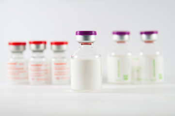 White medicine injection vials