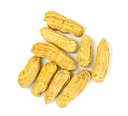 Boiled peanuts on white background