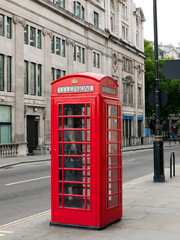 Traditional red phone booth in London, UK