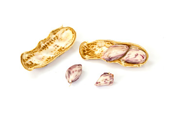 Boiled peanuts on white background