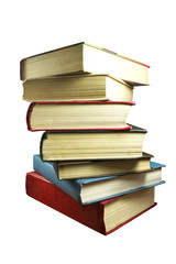 Old colorful books isolated on white background