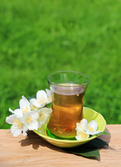 Jasmine Green Tea on the wooden table