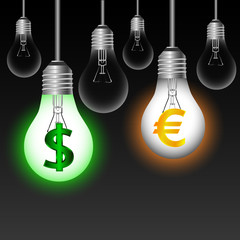 Euro , dollar $ bulbs