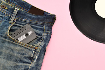 Jeans and vinyl record