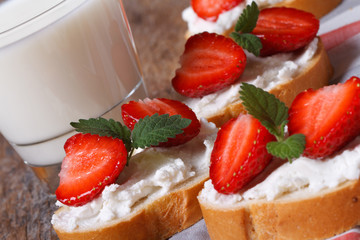 dessert sandwiches strawberries, cream cheese and milk.