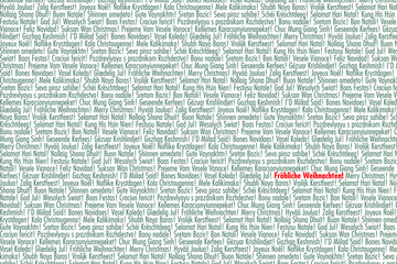 Obraz premium Weihnachtskarte mit Internationales Weihnachtsgrüßen. Frohe Weihnachten wünschen in allen Sprachen.