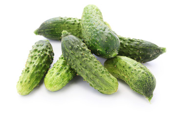 gherkin, garden fresh cucumbers isolated on white background