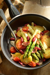 Asparagus meal in pan