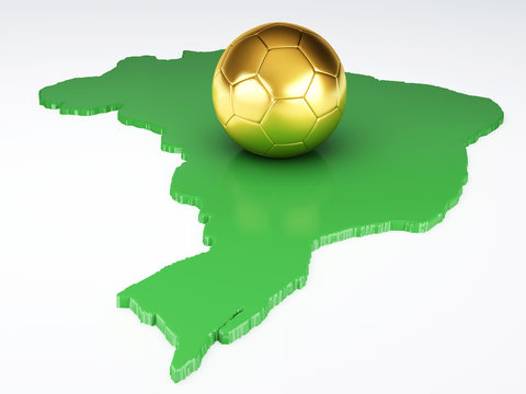 Map and Soccer ball of Brazil 2014. isolated white