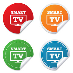 Widescreen Smart TV sign icon. Television set.