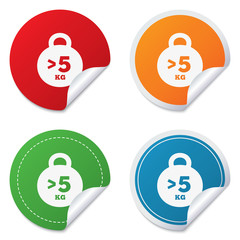 Weight sign icon. More than 5 kilogram (kg).