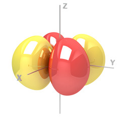 Shape of the 3Dxy M-1 atomic orbital on white background. Availa