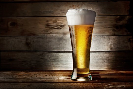 Foam glass of lager beer