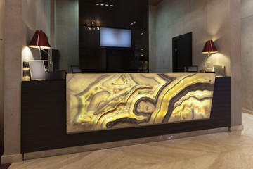 Marble reception desk in hotel 