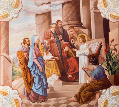 Little Jesus teaching in the temple.