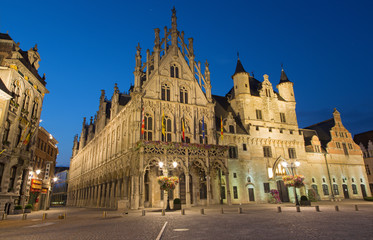 Fototapeta na wymiar Mechelen - Grote markt and town hall in evenig dusk