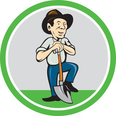 Farmer Shovel Standing Cartoon