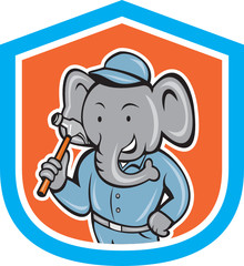 Elephant Builder Holding Hammer Crest Cartoon