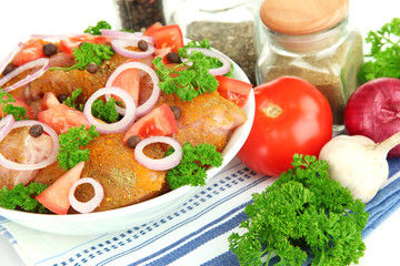 Turkey meat in bowl close up