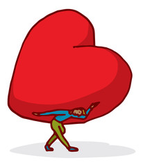 Man in love carrying a huge heart