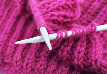 Knitting with spokes close up