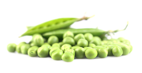 Fresh green peas isolated on white background