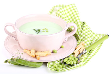 Tasty peas soup, isolated on white