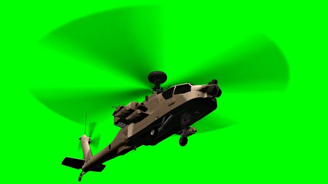 Military Helicopter Boeing AH-64 Apache in fly - green screen