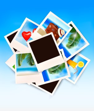 Travel background with vacation photos. Vector.
