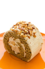 Roll coffee cake isolated on white background