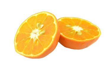 Slice of fresh orange isolated on white background