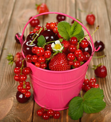 Various berries in a bucket