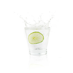 Lemonade and ice in a glass