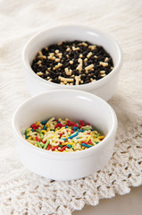 chocolate sprinkles on white background