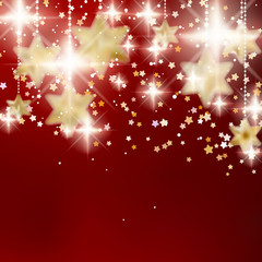 Festive red Christmas background with golden stars.