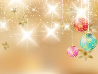 Golden Lights and Stars Christmas Background.